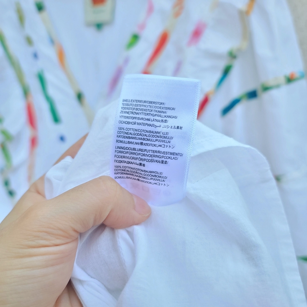 Farm Rio | Mixed Off-White Prints Midi Tiered Dress White Rainbow Size Large - Picture 13 of 14